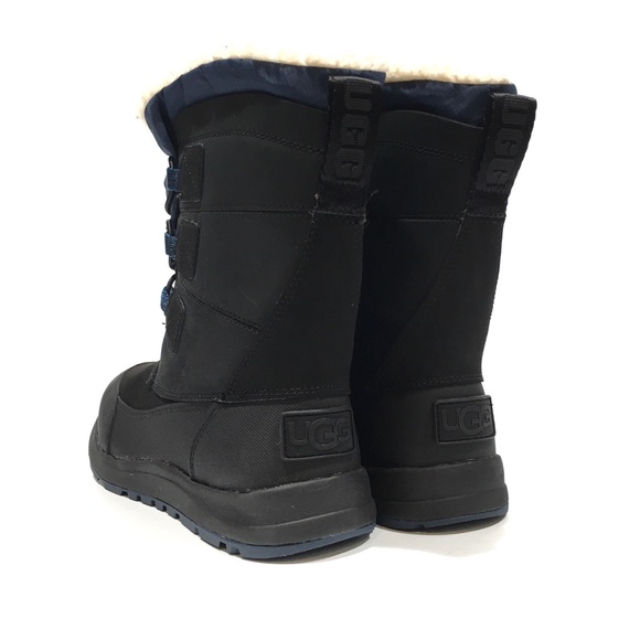 UGG BELLEMORE WEATHER WATERPROOF BOOTS -BLACK / BLUE LEATHER -KIDS US 2 -NEW - Picture 2 of 9